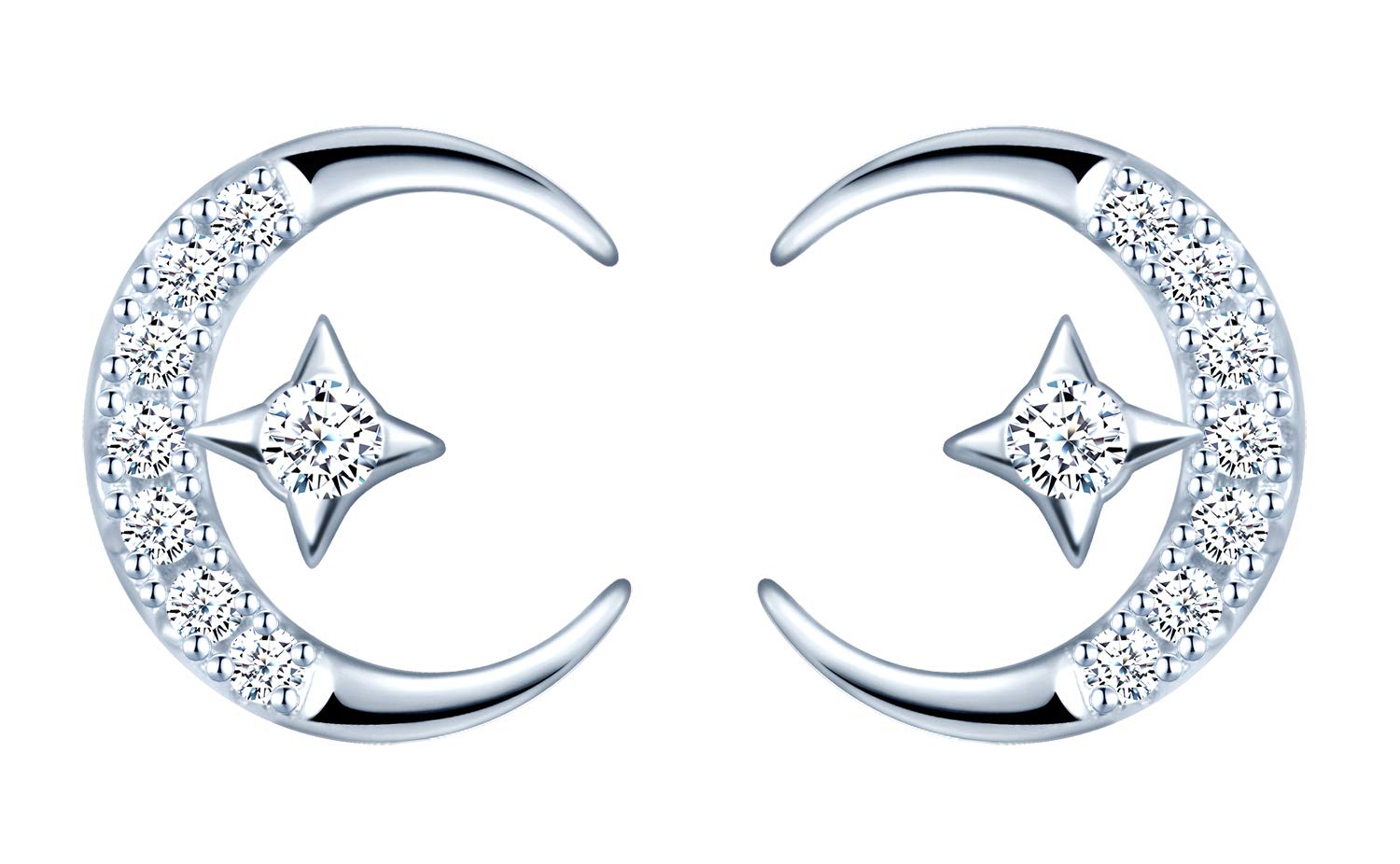 Elegant Woman's girl's Earrings, mini earring in 925 sterling silver, moon and star stud earring, inlaid zircons, gift for Birthday, Valentine's Day and Christmas
