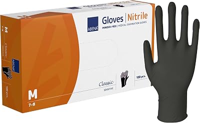 ABENA Black Disposable Nitrile Gloves Medium Pack of 100 Powder Free Latex Free