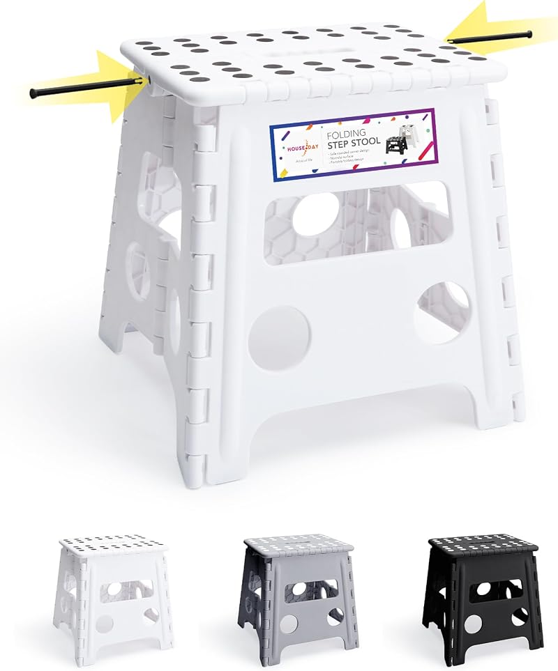 HOUSE DAY 13 Inch Folding Step Stool Non Slip Portable White