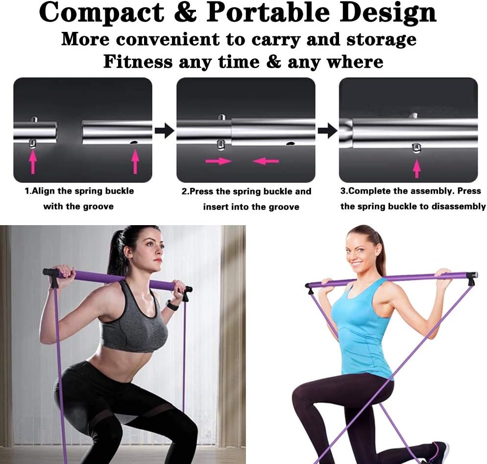 Ayatana Pilates Bar Stick with 2 Adjustable Resistance Bands, Yoga Exercise Bar with Anti- Slip Foot Loops, All-in-One Fitness Kit, Portable & Compact, Great for Body-Shaping, Home Gym, Purple : Sports & Outdoors
