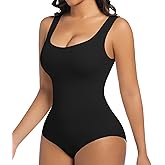 ONEW Shapewear Bodysuits Tummy Control Body Shaper Seamless Waist Trainer for Women Scoop Neck Going out Tops,Black,Small