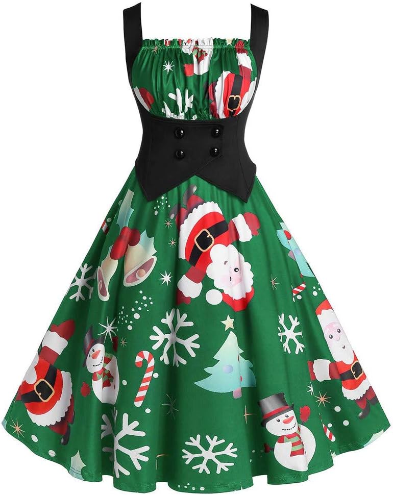 AOGOTO Sleeveless Vintage Dress Women's 1940s Pleated Cocktail Party Skater Christmas Dress