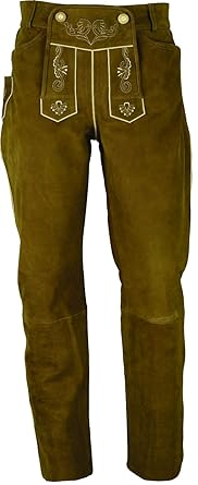 Lederhose lang Herren- Damen- Trachten Lederhose lang in echt Leder Nubuk, Bayerische Lederhose in Camel