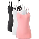 Knuffnee Womens Cotton Camisole with Shelf Bra Spaghetti Strap Tank Tops Adjustable Undershirt 3 Pack