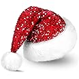 Gamusi Rose Gold Santa Hat Shiny Sequin Mrs Santa Clause Hats for Christmas Tree Topper New Year Festive Holiday Party Cap