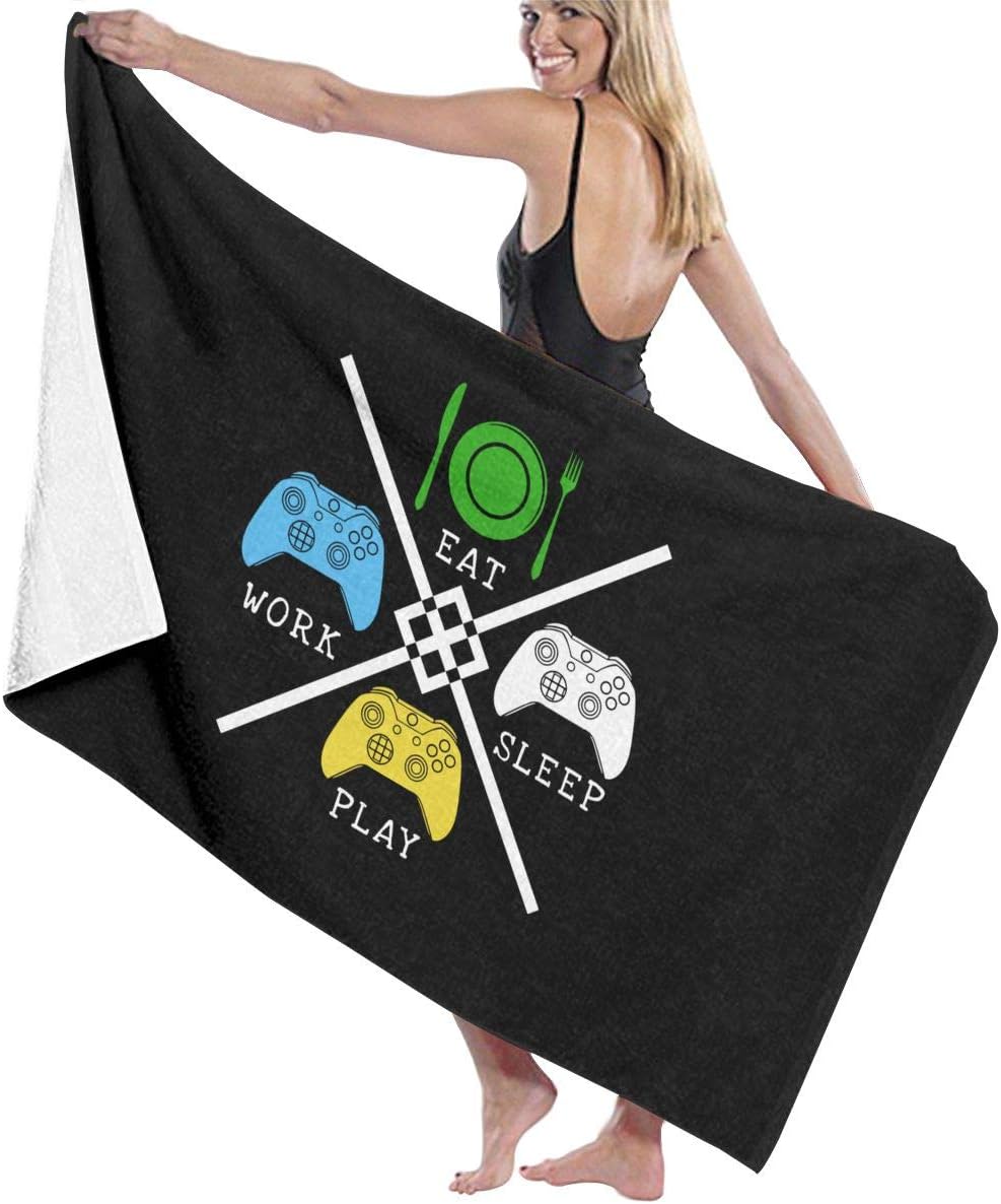 GoldK Eat Sleep Play Video Game Microfiber Beach Towel Quick Dry Outdoor Swim Blanket Yoga Mat (31.5" X 51.2")