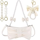 5 Pcs Coquette Pearl Leather Bow Purse for Women Christmas Gift Cute Y2k Crossbody Bag Bow Charm Extender Chain Strap