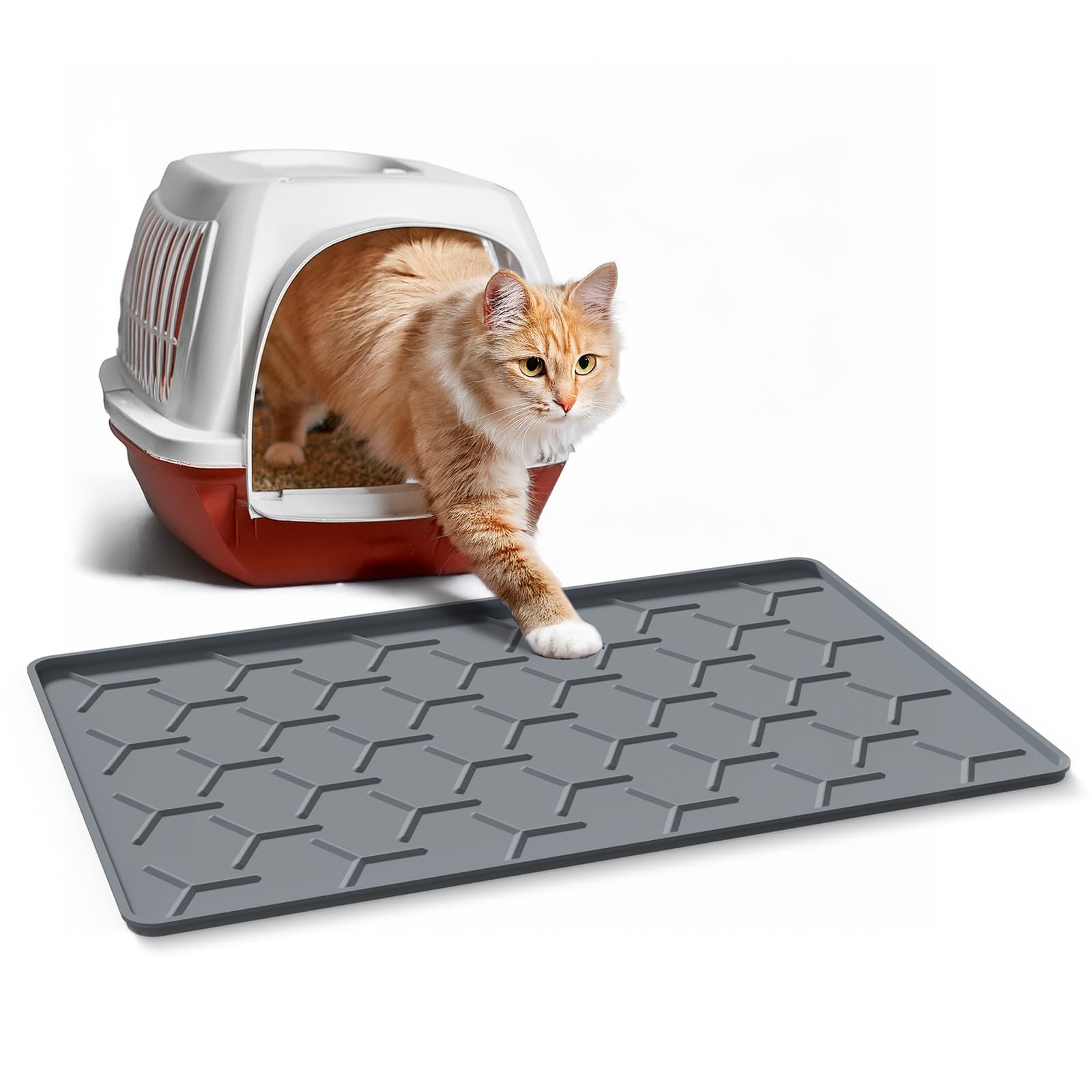 Photo 1 of Garoopion Cat Litter Box Mat, Silicone Kitty Litter Mat, 24" X 16" Waterproof Silicone Pad for Floor, Dark Gray