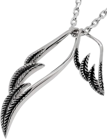 Amazon 新宿銀の蔵 ダブル ウィング シルエット ブラック ネックレス チェーン付き シルバー 925 ペンダント 翼 羽 羽根 フェザー 細め 黒 ネックレス 通販