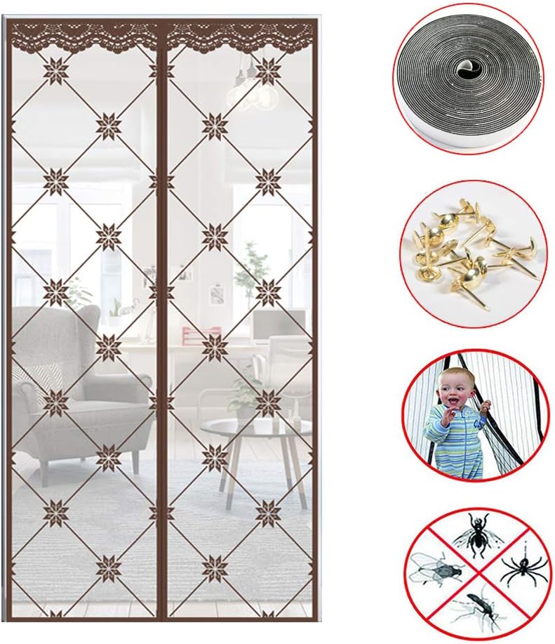 Magnetic Screen Door,mesh Curtain with Full Frame Magic Hook & Loop &thumbtacks,Many Sizes and Colors to Fit Your Door Exactly Coffee 220x90cm(87x35inch)