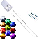 EDGELEC 200pcs 10 Colors x 20pcs 5mm LED Light Emitting Diode Assorted Kit 29mm Lead Clear Round Lamp White Red Blue Green Yellow UV Bright LEDs Bulb +300pcs Resistors for DC 6-12V Lights