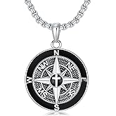 Lattd 925 Sterling Silver Compass Necklace for Men, w/Stainless Steel Chain 22+2 Inch
