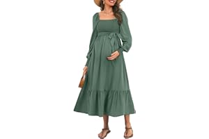TALISEA Maternity Dress for Baby Shower - 2025 Fall Spring Photoshoot Smocked Square Neck Pregnancy Wedding Guest Midi Dress