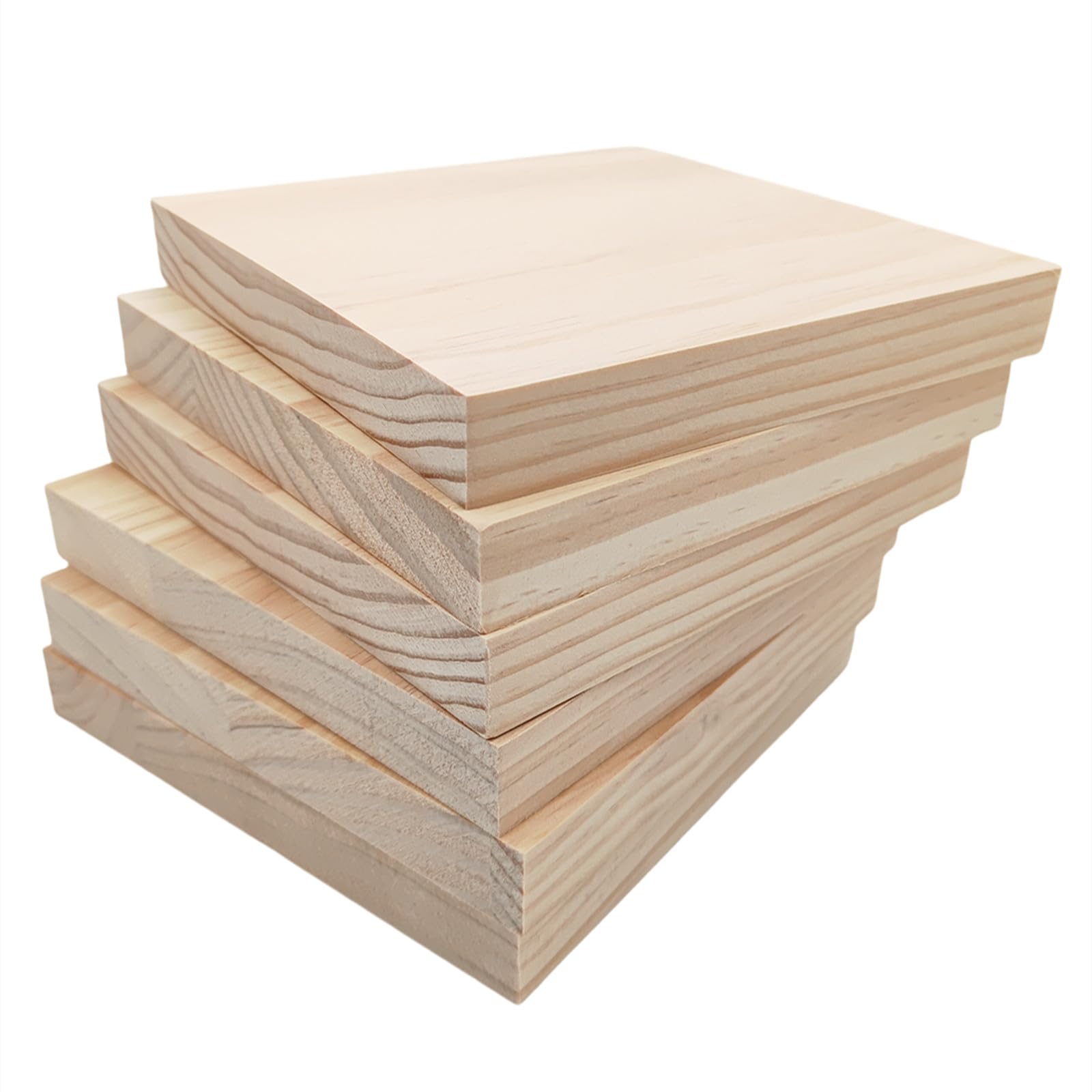 6PCS Unfinished Wood Square Blocks for Crafts, 15x15x2cm Blank Wooden Squares Pine Wood Boards for Wood Carving,DIY Coasters,Painting & Burning