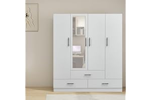 ClassyCabin Wood Armoire Wardrobe Closet with Hanging Rod 3 Drawers, Shelves & Mirror for Bedroom Armoire Wardrobe Closet Large Storage Capacity Organizer White 63”L x 18.9”W x 70.8”H