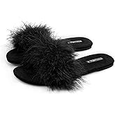 BCTEX COLL Women's Fuzzy Open Toe Slippers Memory Foam Feather Slides Fluffy Furry Indoor House Sandals