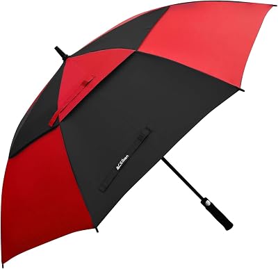 ACEIken Golf Umbrella Windproof 62 Inch Double Canopy Automatic Open Black Red