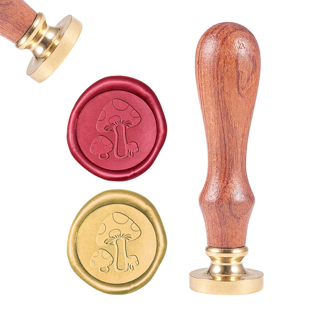 CRASPIRE Wax Seal Stamp, Wax Sealing Stamps Mushroom Vintage Wax Seal Stamp Retro Wood Stamp Removable Brass Seal Wood Handle for Wedding Invitations Embellishment Bottle Decoration Gift Packing