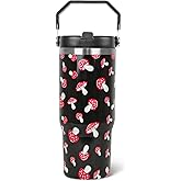Rcvlauf 30 oz Mushroom Tumbler with Handle Flip Straw Coffee Mug Leak Proof Insulated Cup Water Bottle Gifts for Mushroom Lover