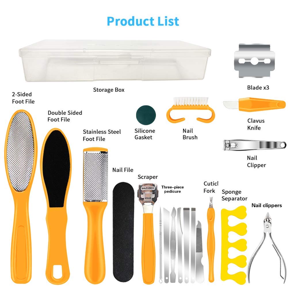 Pedicure Kit Professional Tools 22 in 1, MOLYHUA Foot Care Pedicure Set Stainless Steel Foot Rasp Foot Dead Skin Remover Pedicure Kit professional products for Men/Women : Beauty