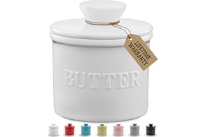 PRIORITY CHEF PriorityChef French Butter Crock with Lid, Keep Butter Spreadable & Fresh, Butter Keeper to Leave On Counter, French Butter Dish Perfect for Bread and Toast, Ideal Kitchen Gift, White