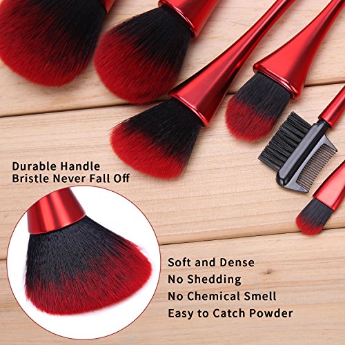 Red Goblet Makeup Brushes Set, 10pcs Professional Face Brush with Holder for Foundation Eye Makeup Concealer Mascara Contour Lip Cosmetic Powder Vanity Synthetic Brush Tools Kit for Women