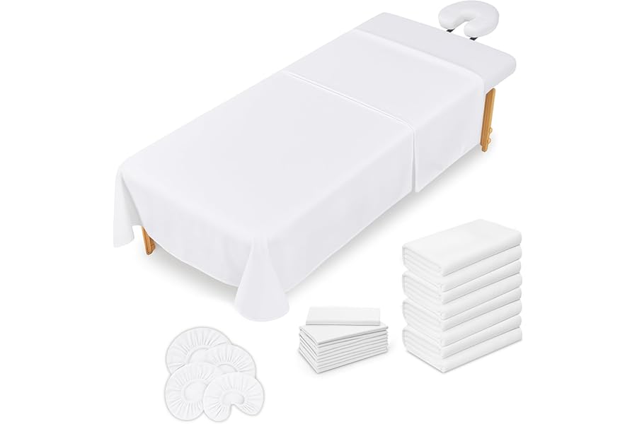 Massage Table Sheets Set – 3 Piece 4 Set, Microfiber Spa Bed Sheets, Cotton-Feel Massage Bed Cover, Wrinkle & Oil Resistant, Soft Accessories for Estheticians – White