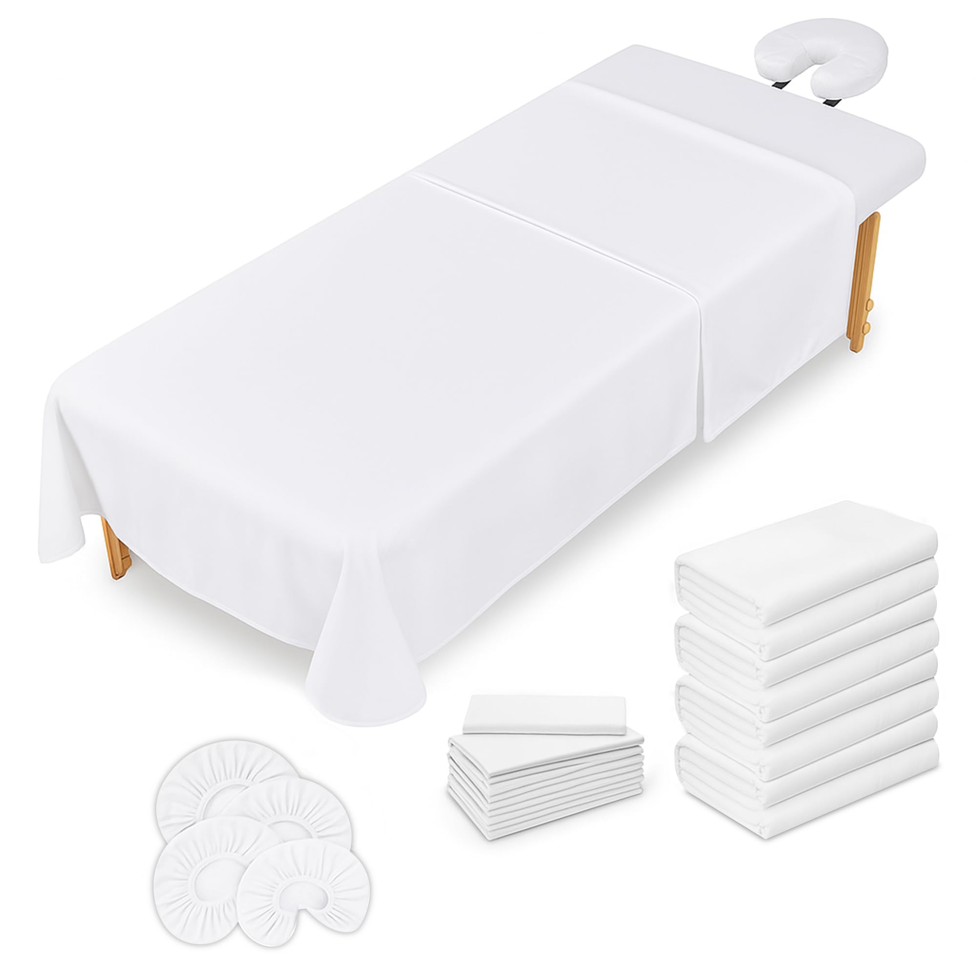 Photo 1 of XOLLOZ Massage Table Sheets Set – 3 Piece 4 Set, Microfiber Spa Bed Sheets, Cotton-Feel Massage Bed Cover, Wrinkle & Oil Resistant, Soft Accessories for Estheticians – White