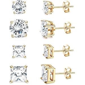 SEEDRILL Stud Earrings for Women Men Square & Round AAAAA+ Cubic Zirconia Earrings 18K Gold Plated Hypoallergenic 316L Surgic