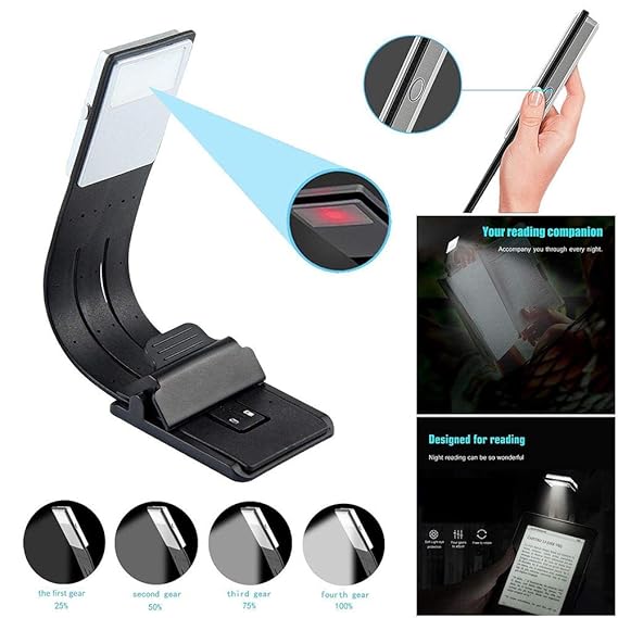 Qushar Portable LED Reading Book Light with Detachable Flexible Clip USB Rechargeable Lamp for Kindle/eBook Readers