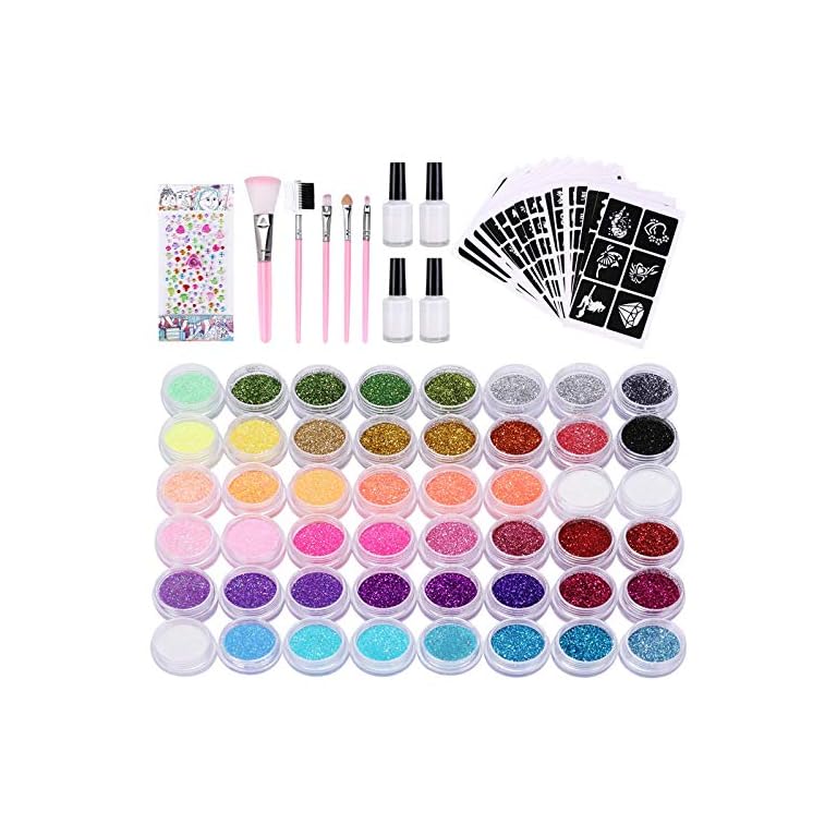 Kit Tatuajes Temporales, Kastiny 48 Colores Tatuajes Purpurina con 203
