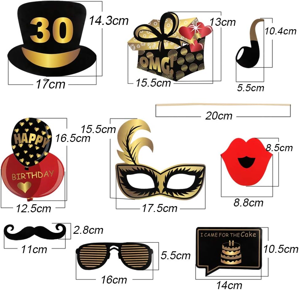 30 Ans 25pcs Accessoires Photomaton Anniversaire 30 Ans Avec Cadre Photocall Masquerade Photobooth Unisexe Retro Cabine Noir Dore Pour Fete Mariage Party Decoration Accessoires De Photobooth Loisirs Creatifs