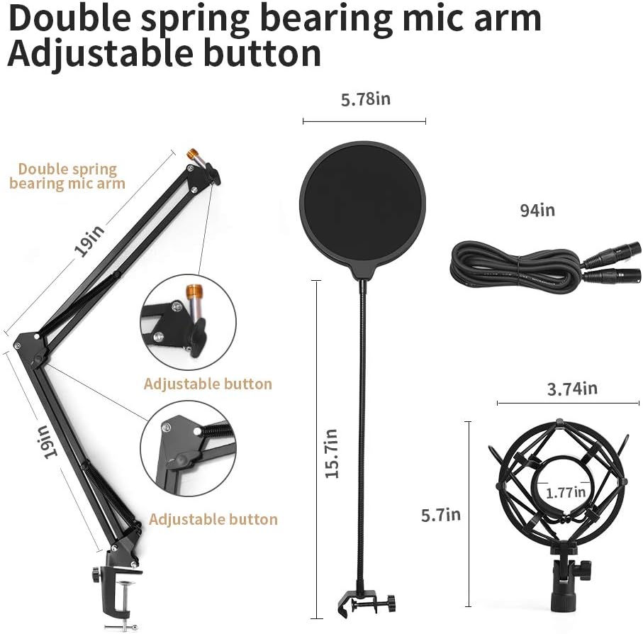 XLR Condenser Microphone, UHURU Professional Studio Cardioid Microphone Kit with Boom Arm, Shock Mount, Pop Filter, Windscreen and XLR Cable, for Broadcasting,Recording,Chatting and YouTube(XM-900): Home Audio & Theater