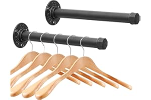 Cast Iron Wall Mounted Clothes Rack, Heavy Duty Industrial Pipe Clothing Rack for Hanging Clothes, Garment Racks for Wardrobe