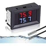 IS Icstation Digital Thermometer, Car Auto Temperature Gauge Sensor, DC 4-28V Fahrenheit Dual Display, Monitor with 2 NTC Wat