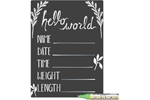 Cohas Hello World Newborn Baby Announcement Sign with Chalkboard Style Surface, 9 by 12 Inches, Green Marker