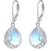 VONALA 925 Sterling Silver Heart Moonstone Leverback Earrings for Women Moonstone Earrings Dangle Drop Earrings Moonstone Jewelry Gifts for Her