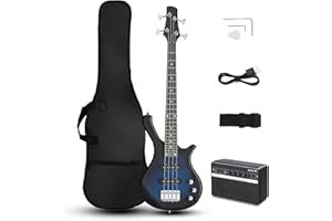 Ktaxon 36 Inch Bass Guitar 4 String Electric Bass Guitar with Dual Connectivity & Portable Power 15W Amp, Excellent Tone, Exquisite Craftsmanship and Ergonomic Body Design for Beginner(Blue)
