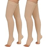 Totexil 2 Pairs Compression Stockings for Women & Men, 20-30mmHg Thigh High Compression Socks, Open Toe Medical Compression Socks with Silicone Dot Band-Best Support for Nursing Sports Varicose Veins