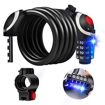 Oladwolf Fahrradschloss Zahlenschloss Fahrrad Kabelschloss mit LED Nachtlicht 4-stellig Zahlencode, Anti-Diebstahl Fahrradsch