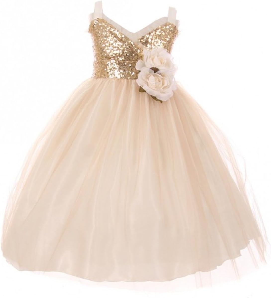 Girls Dress Sequins Ruffle Trim Layered Tulle Pageant Party Flower Girl Dress