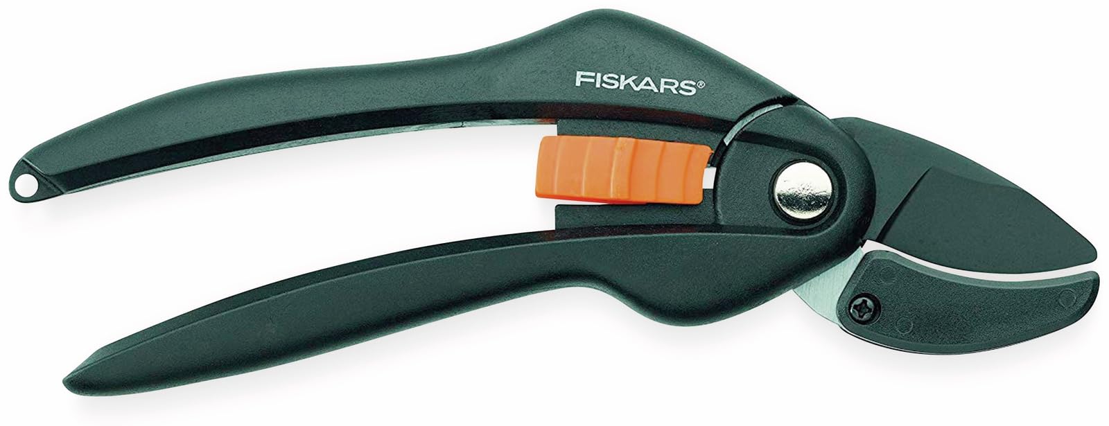 Fiskars SingleStep Pruner Anvil P25, Cutting diameter: 2.2 cm, Steel blades with non-stick coating, Length: 20 cm, Black/Orange, 1000564