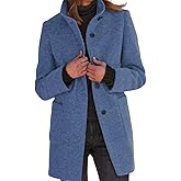 CHARTOU Women Winter Long Pea Coat Wool Blend Stand Collar Single Breast Thicken Blazer Jacket