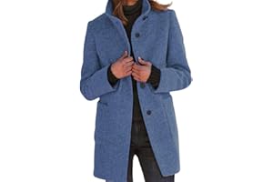 CHARTOU Women Winter Long Pea Coat Wool Blend Stand Collar Single Breast Thicken Blazer Jacket