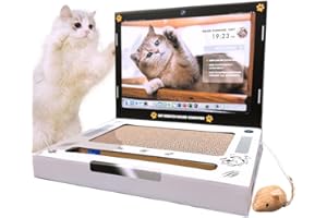 L&W BROS. Cardboard Cat Scratcher 3-in-1 Cat Laptop Toy with Fluffy 'Mouse'& Bell Ball Corrugate Cat Scratch Pad for Cats