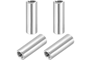 PATIKIL M8x1mm Pitch 304 Stainless Steel Round Coupling Nuts, 4 Pcs 35mm / 1.38" Length Metric Fine Thread Connector Sleeve R