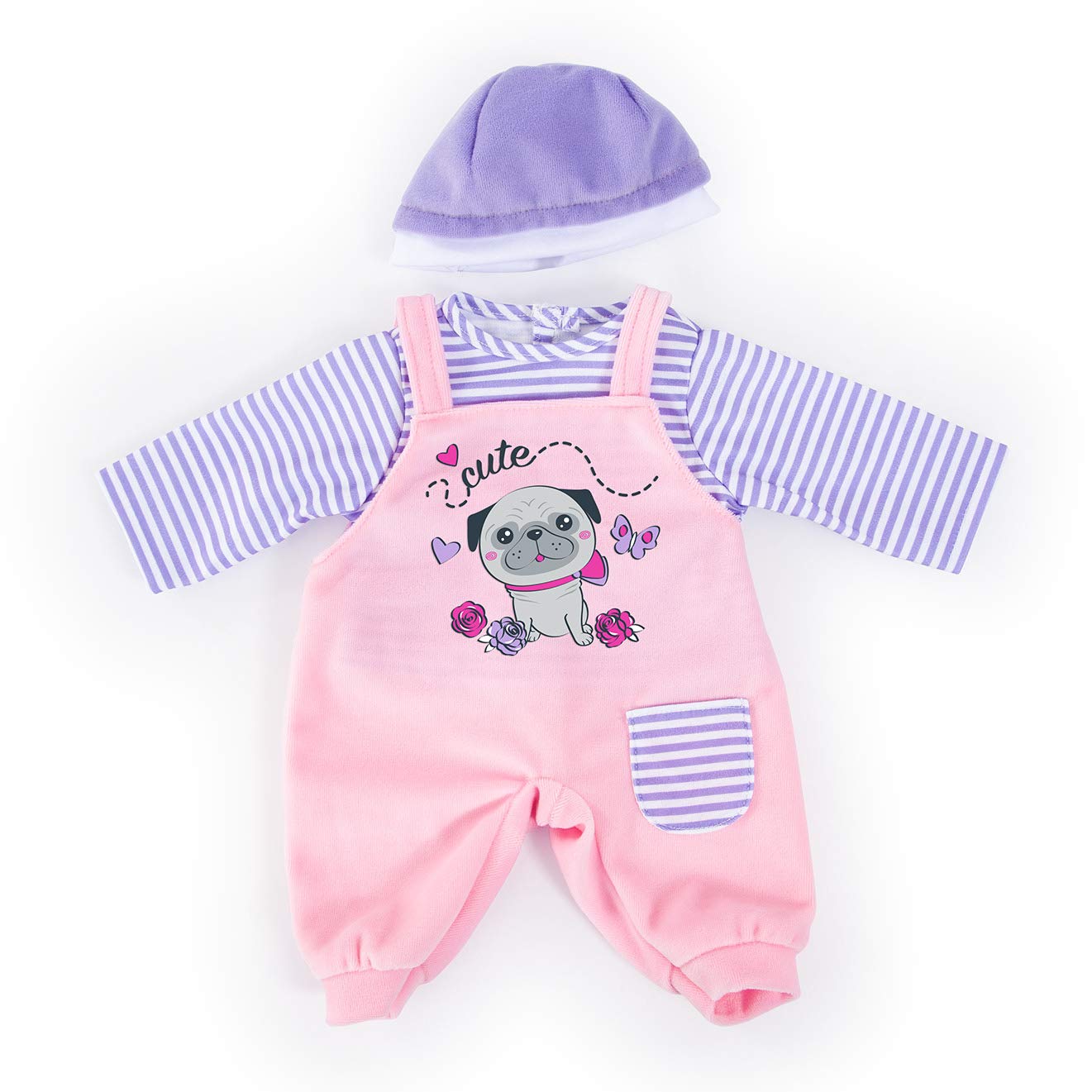 Bayer Design Dolls clothing for 13 to 15 inch, dungarees, top, cap, outfit dog