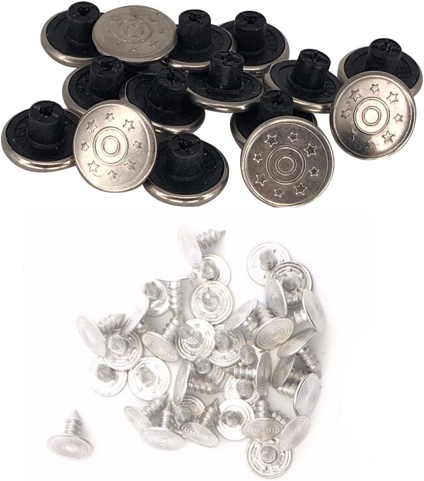 Trimming Shop 17mm Jeans Buttons with Pins Replacement Task Button Fasteners for Jackets, Clothes, Trousers, Sewing Knitting Crafts, Embellishments, Shiny Silver, 10pcs