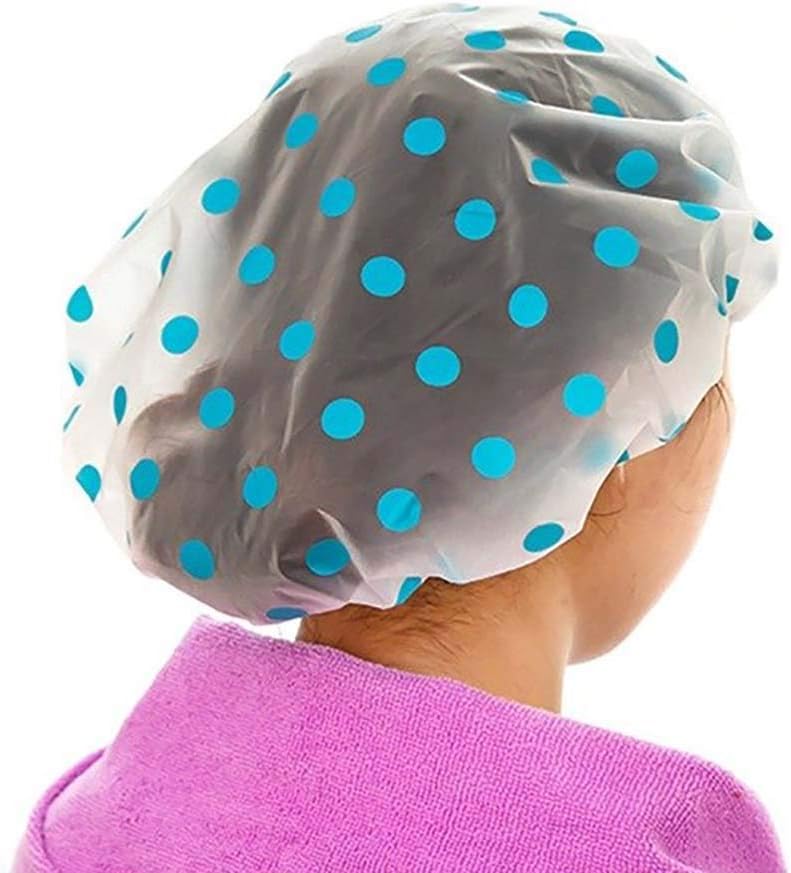 Delleu Reusable Waterproof EVA Plastic Lace Elastic Band Flower Printed Hat Hair Bath Caps Shower Caps