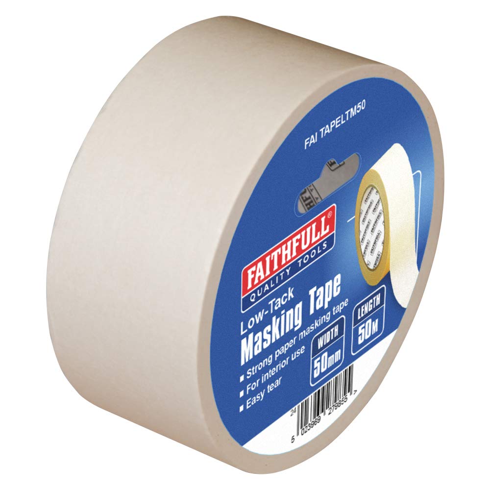 Faithfull Low Tack Masking Tape - 50mm x 50m - Multi Colour